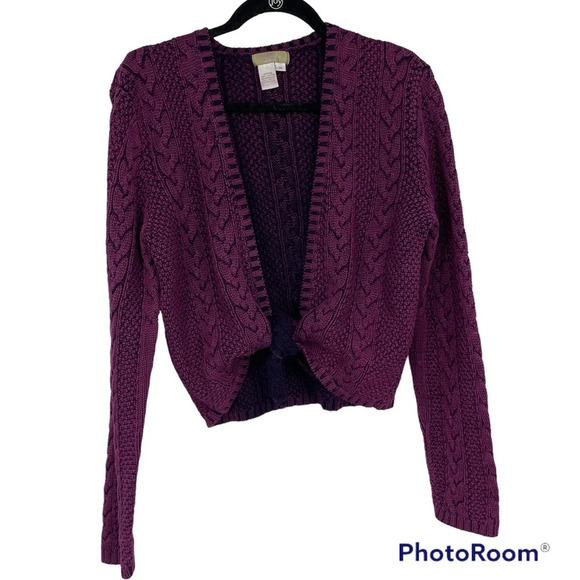 The Territory Ahead cotton cable knit cropped sweater with tie bottom M - Picture 1 of 4